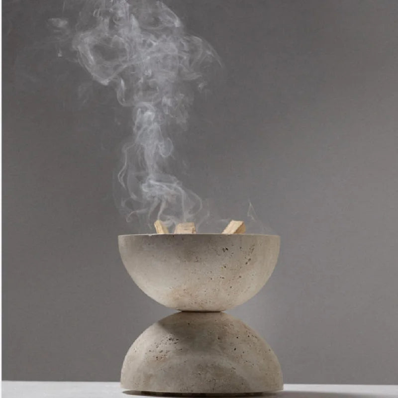 Natural Travertine Stone Sphere Incense Burner | Mubkhar Incense Burner incense burner home decor Shop Marie Antonette 