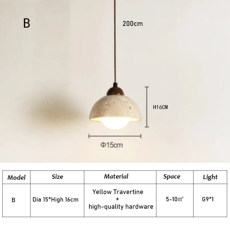 Japandi style Travertine Pendant | Japanese Retro Lighting pendant light Shop Marie Antonette B-dia 15cm (5.91"inches) Cold White 