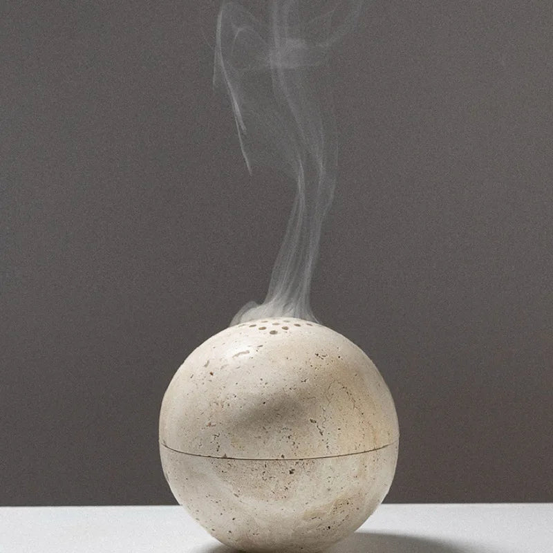 Natural Travertine Stone Sphere Incense Burner | Mubkhar Incense Burner
