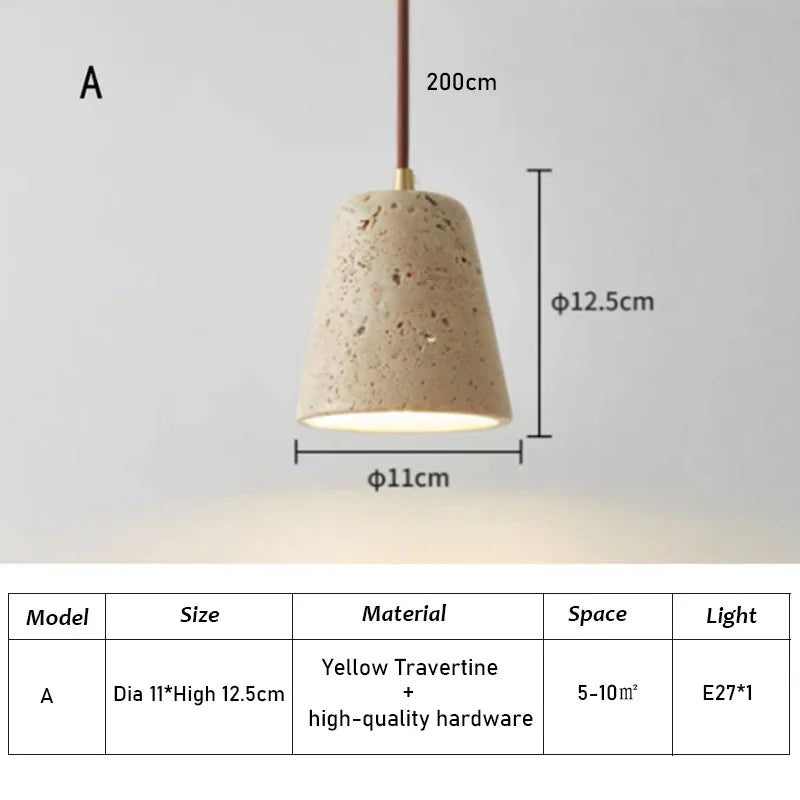 Japandi style Travertine Pendant | Japanese Retro Lighting pendant light Shop Marie Antonette A-dia 11cm (4.33"inches) Cold White 