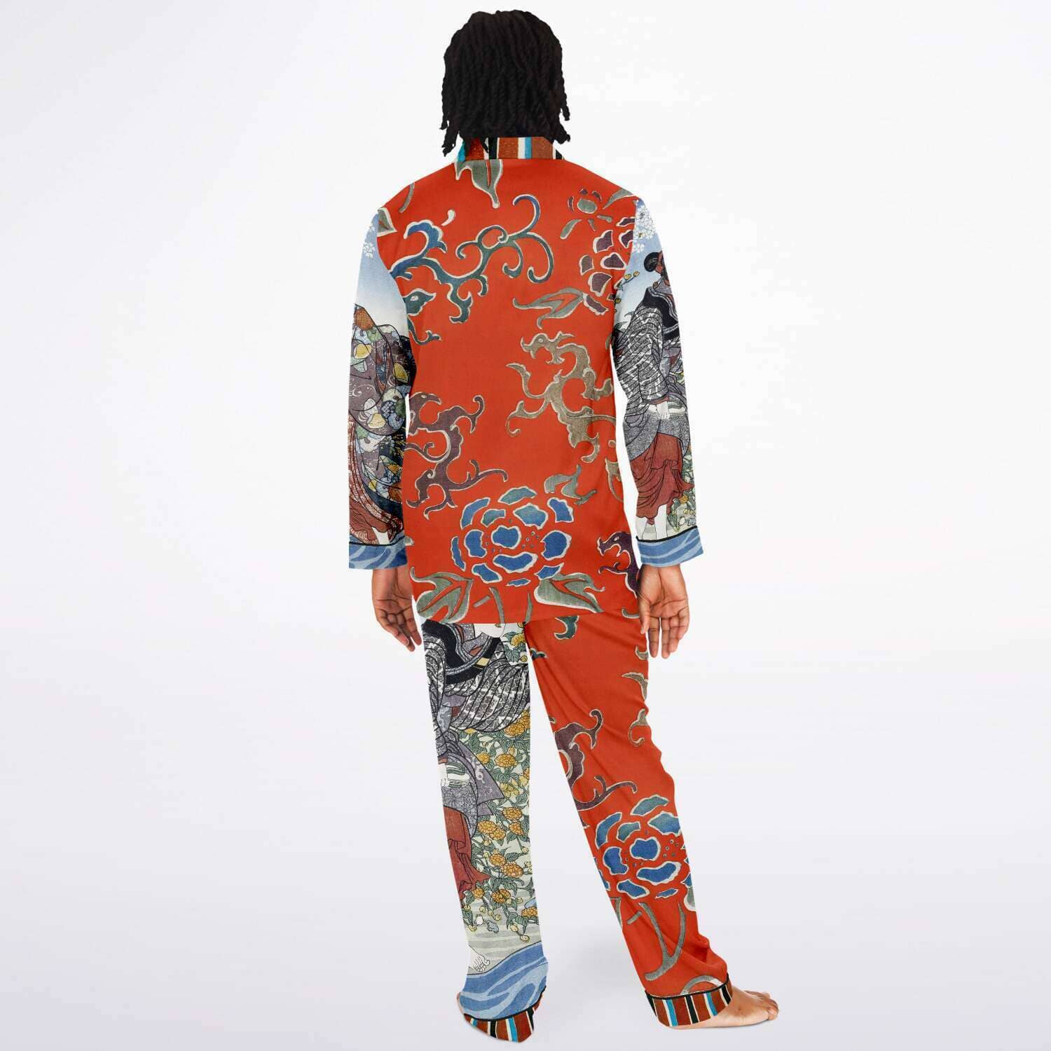 Japanese Pajama Design Bijutsu Sekai (1893-1896) by Watanabe Seite and Japanese girls by Ide Tama River (1847) by Utagawa Kuniyoshi Men's Satin Pajamas - AOP Subliminator 
