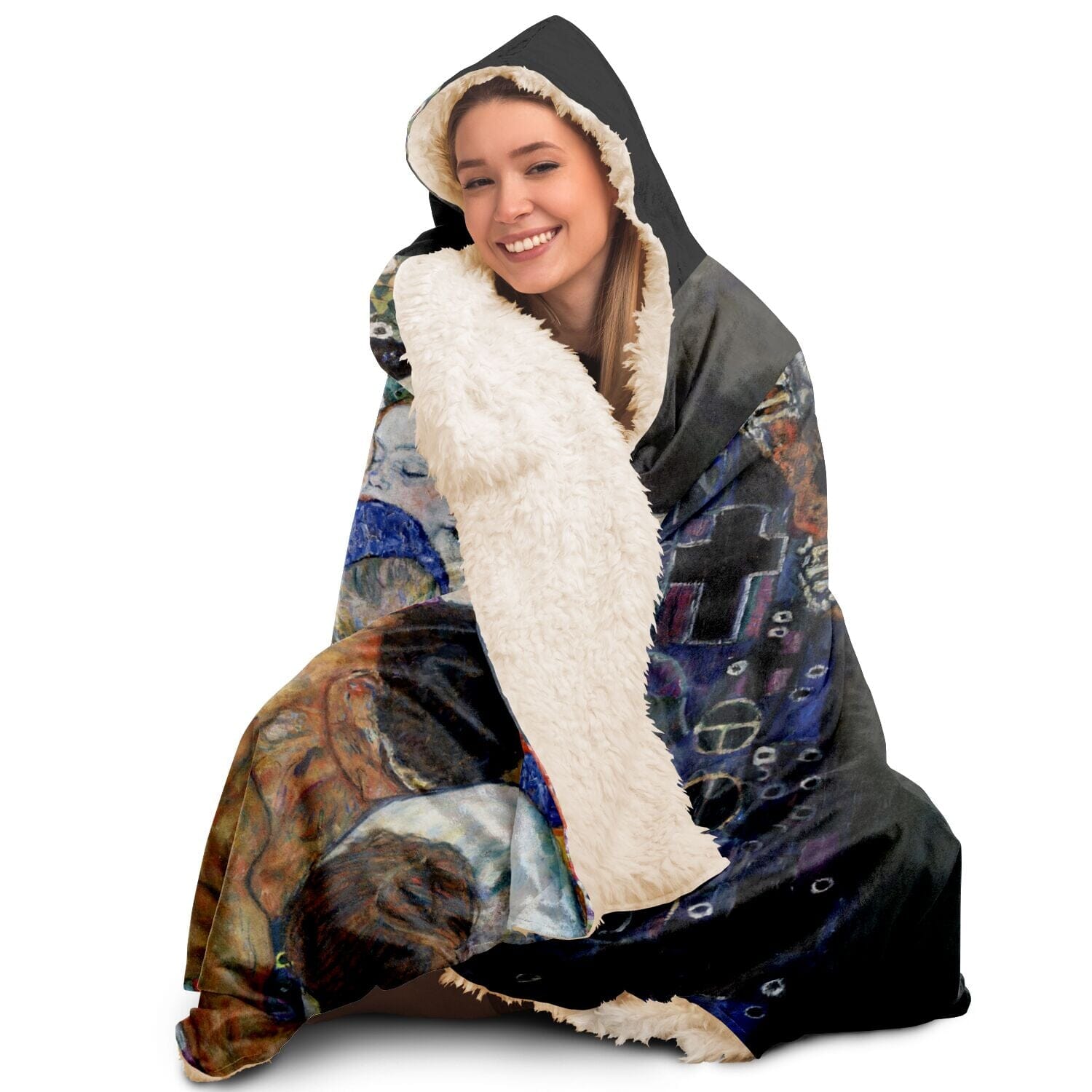 Gustav Klimt's Death and Life Hooded Blanket (1910-1915) Hooded Blanket - AOP Subliminator 