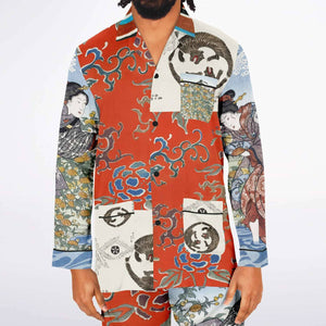 Japanese Pajama Design Bijutsu Sekai (1893-1896) by Watanabe Seite and Japanese girls by Ide Tama River (1847) by Utagawa Kuniyoshi Men's Satin Pajamas - AOP Subliminator 