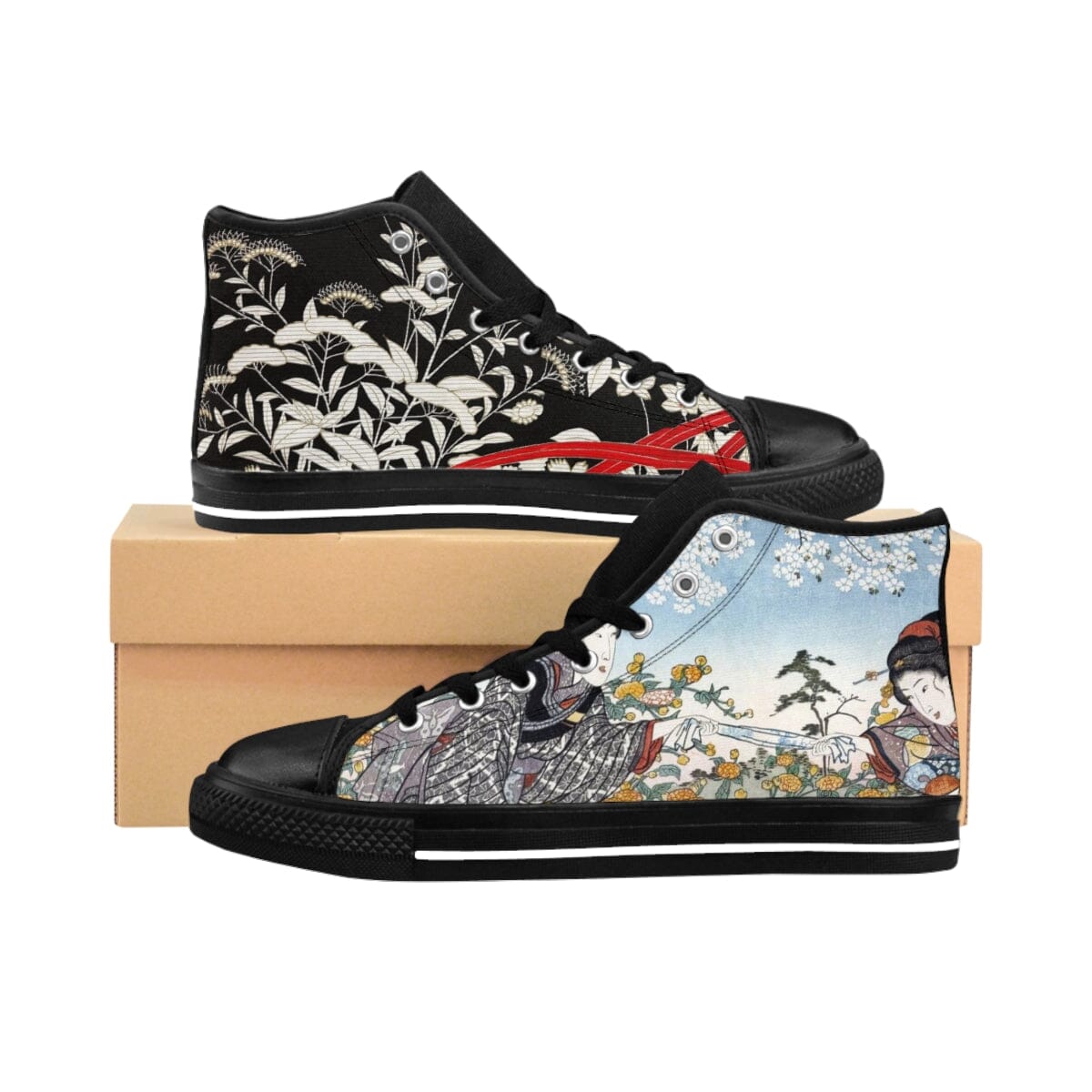 Japenese Women by the River by Ide Tama River Sneakers Design Shoes Printify Black US 6 