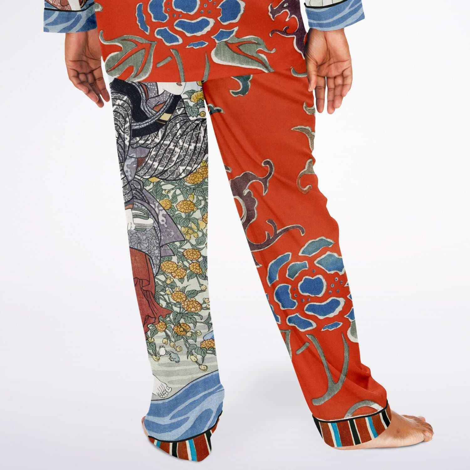 Japanese Pajama Design Bijutsu Sekai (1893-1896) by Watanabe Seite and Japanese girls by Ide Tama River (1847) by Utagawa Kuniyoshi Men's Satin Pajamas - AOP Subliminator 