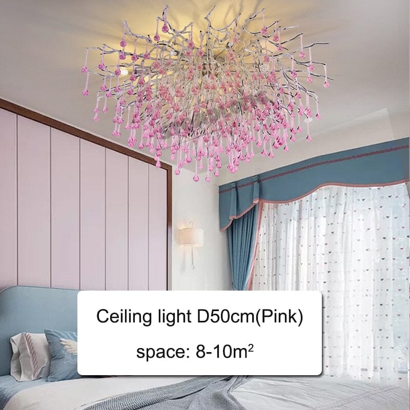 Droplets Crystal Luxuriant Chandelier and Flush mount Style Marie Antonette pink-flush mount 19.69"in or (50cm) 