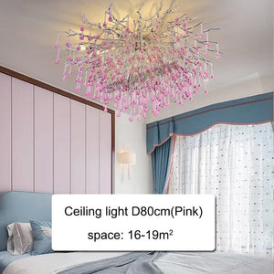 Droplets Crystal Luxuriant Chandelier and Flush mount Style Marie Antonette pink-Flush mount 31.50"in or (80cm) 