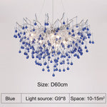 Droplets Crystal Luxuriant Chandelier and Flush mount Style Marie Antonette Blue Crystal 23.62" in or (60cm) 