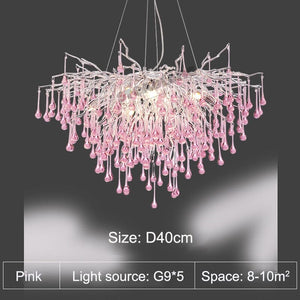 Droplets Crystal Luxuriant Chandelier and Flush mount Style Marie Antonette Pink-Diameter 15.75"in or 40cm 