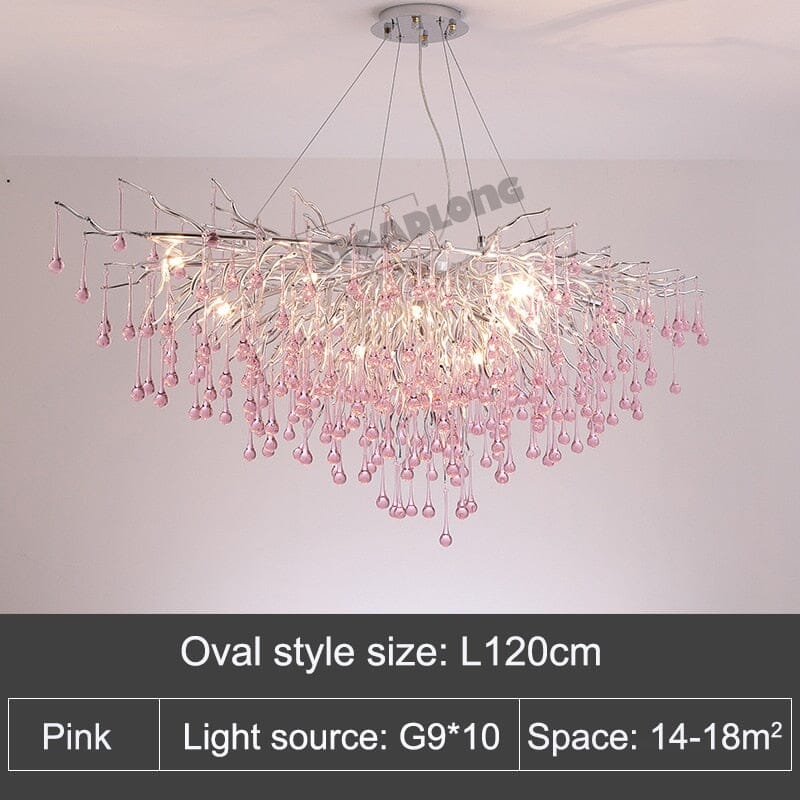 Droplets Crystal Luxuriant Chandelier and Flush mount Style Marie Antonette Pink Length 47.24"in or (120cm) 