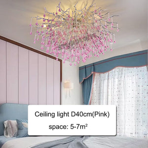 Droplets Crystal Luxuriant Chandelier and Flush mount Style Marie Antonette pink-flush mount 15.74"in or (40cm) 