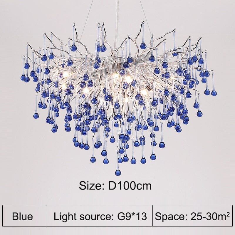 Droplets Crystal Luxuriant Chandelier and Flush mount Style Marie Antonette Blue Crystal 39.37"in or (100cm) 