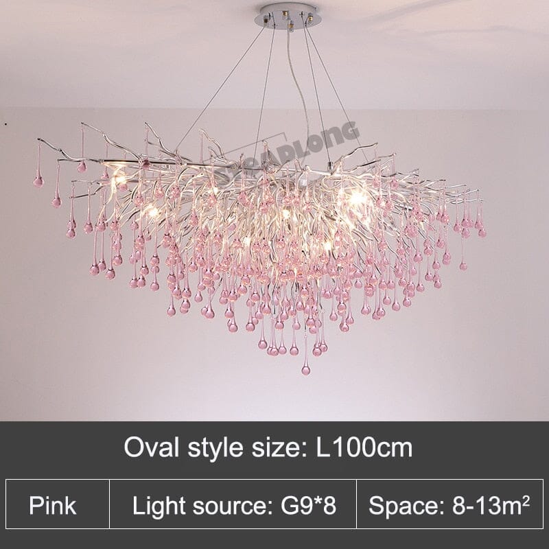 Droplets Crystal Luxuriant Chandelier and Flush mount Style Marie Antonette Pink Length 39.37"in or (100cm) 