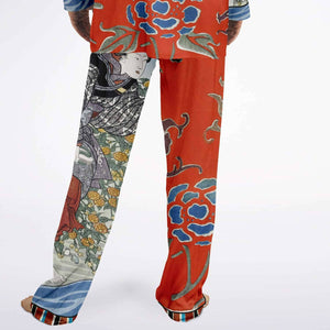 Japanese Pajama Design Bijutsu Sekai (1893-1896) by Watanabe Seite and Japanese girls by Ide Tama River (1847) by Utagawa Kuniyoshi Men's Satin Pajamas - AOP Subliminator 