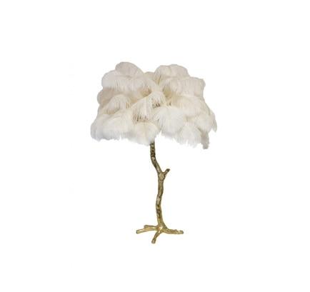 Contempory Luxury Hollywood Regency Ostrich Table Lamp Marie Antonette White feathers Resin Body 