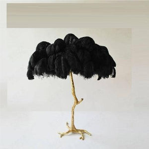Contempory Luxury Hollywood Regency Ostrich Table Lamp Marie Antonette Black feathers All Copper Body 