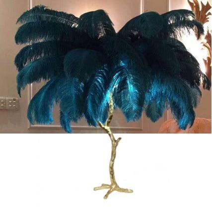 Contempory Luxury Hollywood Regency Ostrich Table Lamp Marie Antonette Blue feathers Resin Body 
