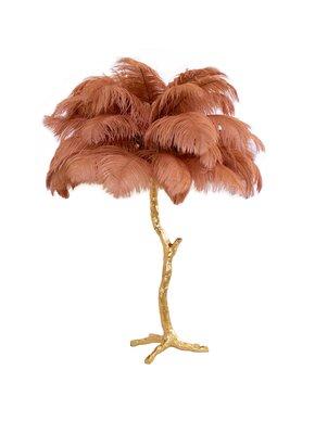 Contempory Luxury Hollywood Regency Ostrich Table Lamp Marie Antonette Carmine feathers All Copper Body 