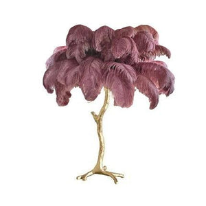Contempory Luxury Hollywood Regency Ostrich Table Lamp Marie Antonette Purple feathers All Copper Body 