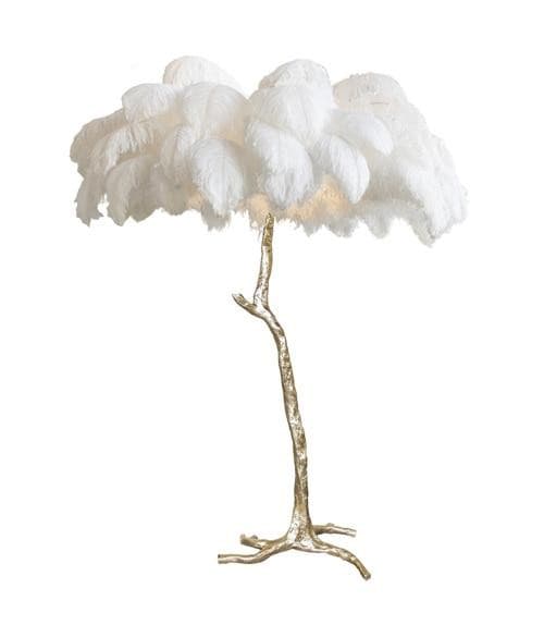 Hollywood Regency Brass Ostrich Feather Lamp floorlamp Marie Antonette White Feather Small W110cm H160cm 