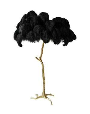 Hollywood Regency Brass Ostrich Feather Lamp floorlamp Marie Antonette Black Feather Small Small W110cm H160cm 