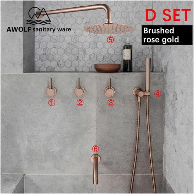 Audrey Bathroom Shower Set Marie Antonette Brushed rose gold D 