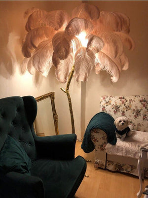 Hollywood Regency Brass Ostrich Feather Lamp floorlamp Marie Antonette 