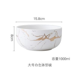 Best Gold Marble Glazes Ceramic Party Tableware Set Porcelain Breakfast Plates Dishes Noodle Bowl Coffee Mug Cup For Decoration Marie Antonette 1000ml White Bowl 