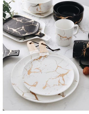Best Gold Marble Glazes Ceramic Party Tableware Set Porcelain Breakfast Plates Dishes Noodle Bowl Coffee Mug Cup For Decoration Marie Antonette 