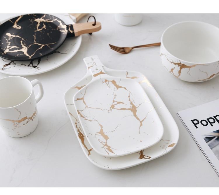 Best Gold Marble Glazes Ceramic Party Tableware Set Porcelain Breakfast Plates Dishes Noodle Bowl Coffee Mug Cup For Decoration Marie Antonette 