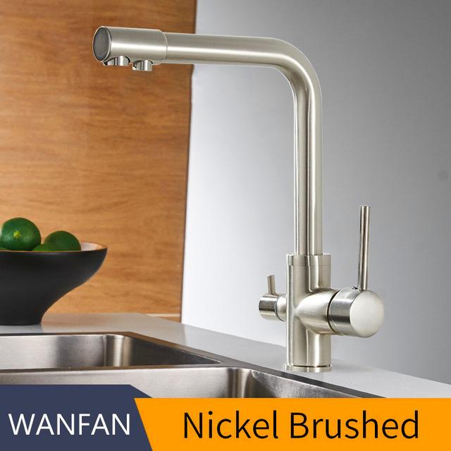 Filter Kitchen Faucets Deck Mounted Mixer Tap 360 Rotation with Water Purification Features Mixer Tap Crane For Kitchen WF-0175 Marie Antonette Nickle Brushed China 