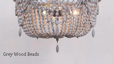 Boho Pendant Light Marie Antonette Grey Wood Beads Width 36cm H56cm 