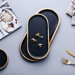 Black And Golden Strokes Ceramic Plates Dishes Porcelain Dinner Dessert Plate Steak Dish Jewelry Trays Rings Bracelets Holder Marie Antonette 