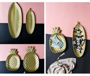 Leaf and Pineapple Gold Finish Tray Marie Antonette 