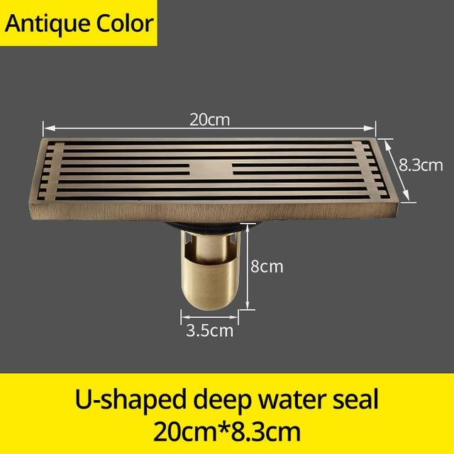 Drains Chrome Brass Bathroom Linear Shower 8*20cm Floor Drain Wire Strainer Art Carved Cover Waste Drain Bathroom Fitting B8029 Marie Antonette Antique 8029F-U China 