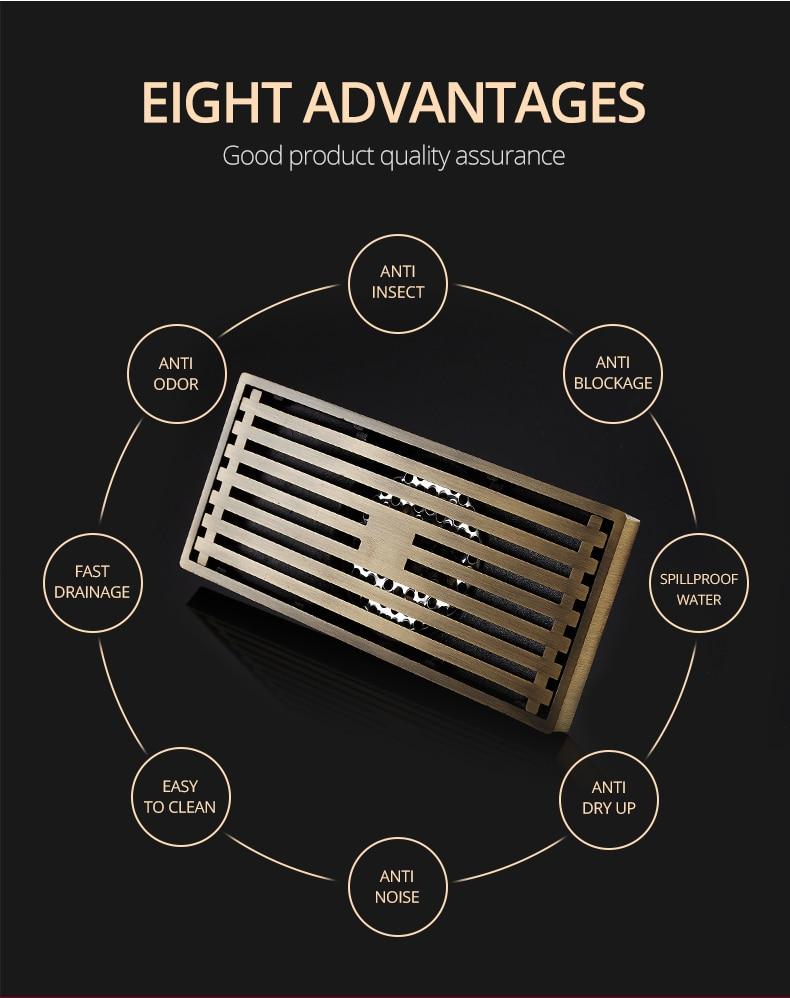 Drains Chrome Brass Bathroom Linear Shower 8*20cm Floor Drain Wire Strainer Art Carved Cover Waste Drain Bathroom Fitting B8029 Marie Antonette 