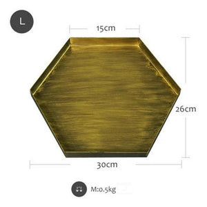 Nordic Geometric Gold Metal Trays Marie Antonette L-hexagon 